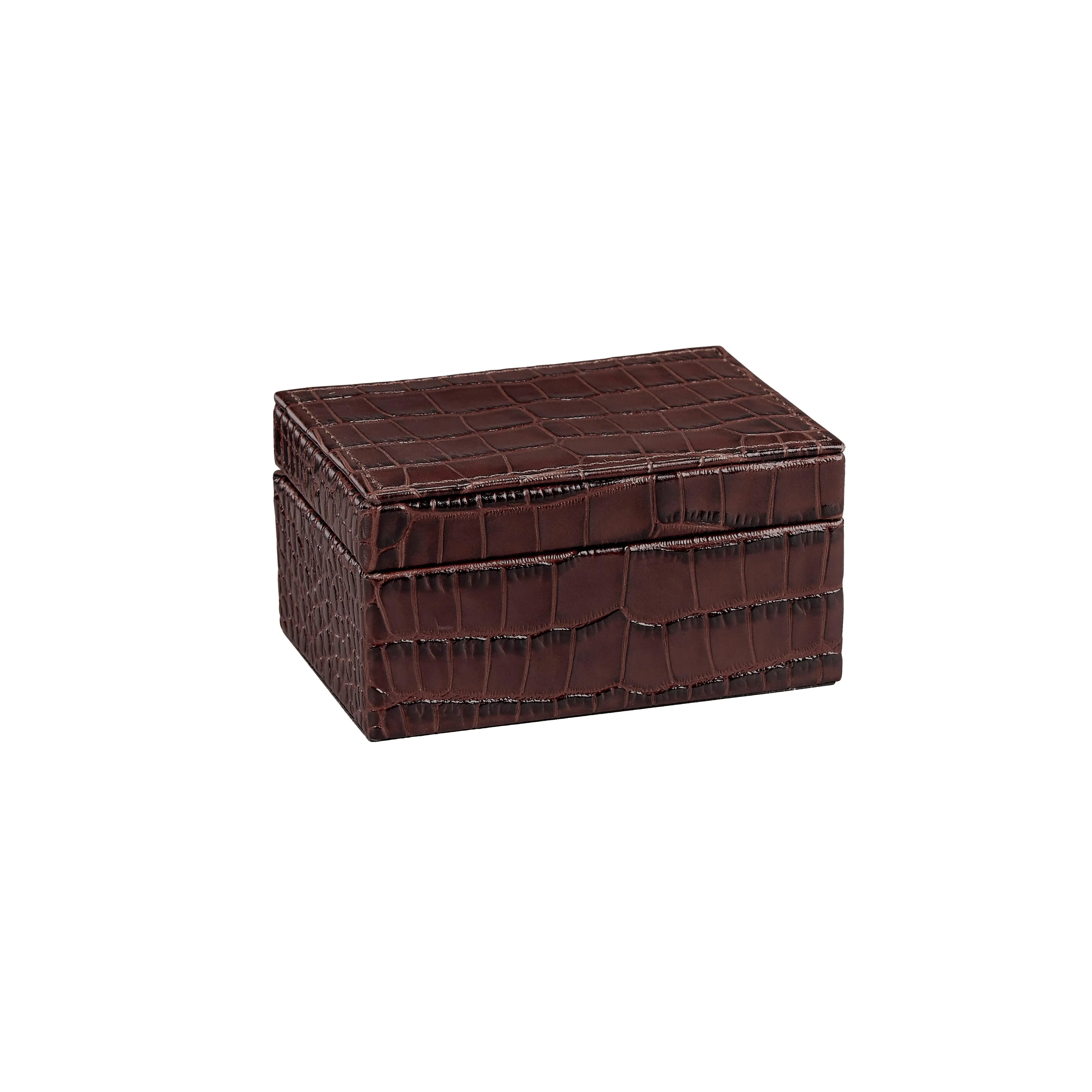 Small Embossed Croc Leather Box in Brown - The Mayfair Hall