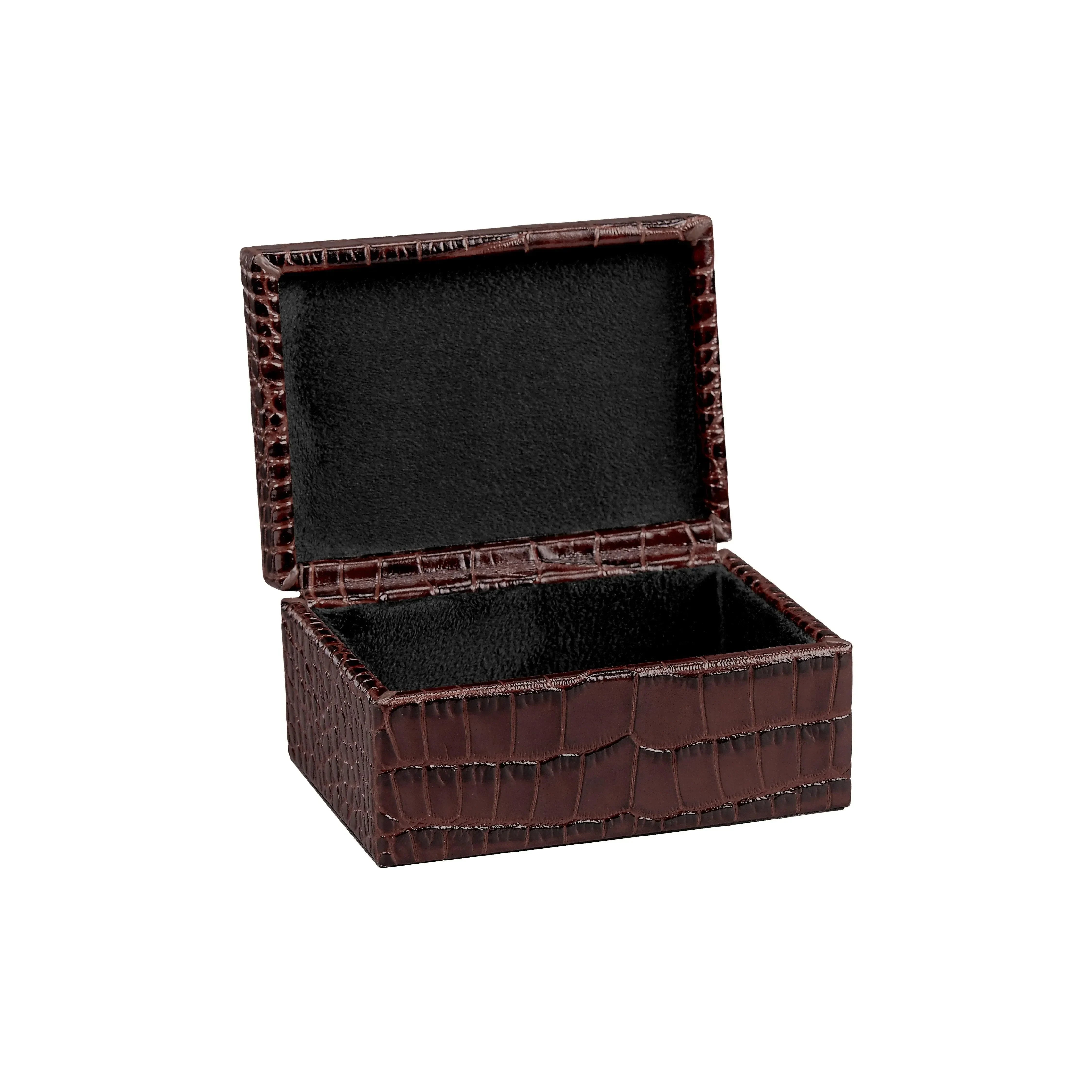 Small Embossed Croc Leather Box in Brown - The Mayfair Hall
