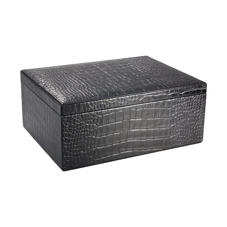 Large Embossed Croc Leather Box in Black - The Mayfair Hall
