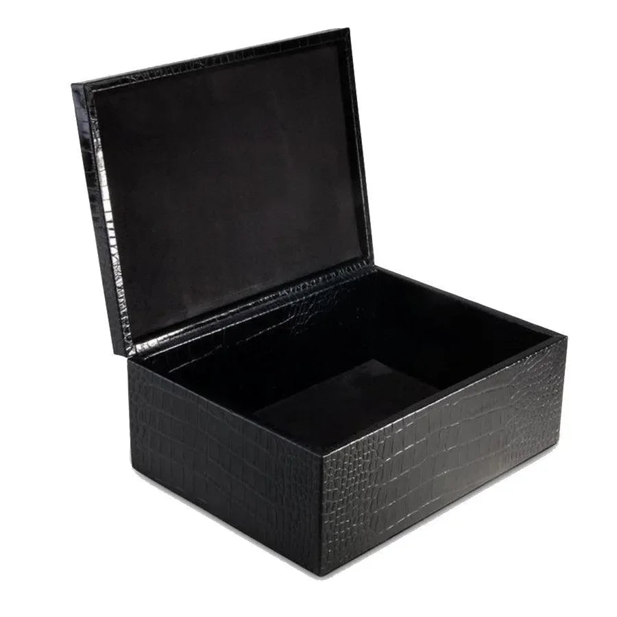 Large Embossed Croc Leather Box in Black - The Mayfair Hall