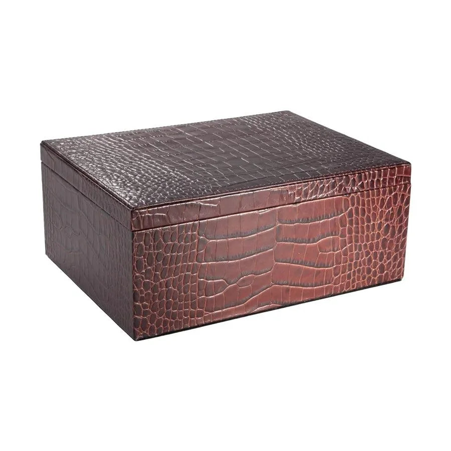 Large Embossed Croc Leather Box in Brown - The Mayfair Hall