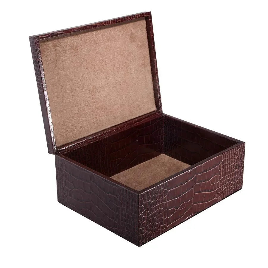 Large Embossed Croc Leather Box in Brown - The Mayfair Hall