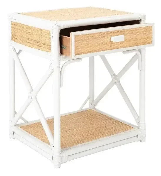 Bali Wood Nightstand in White and Natural - The Mayfair Hall