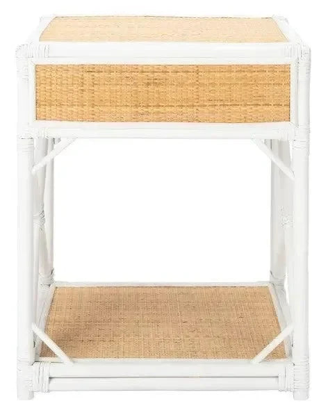 Bali Wood Nightstand in White and Natural - The Mayfair Hall