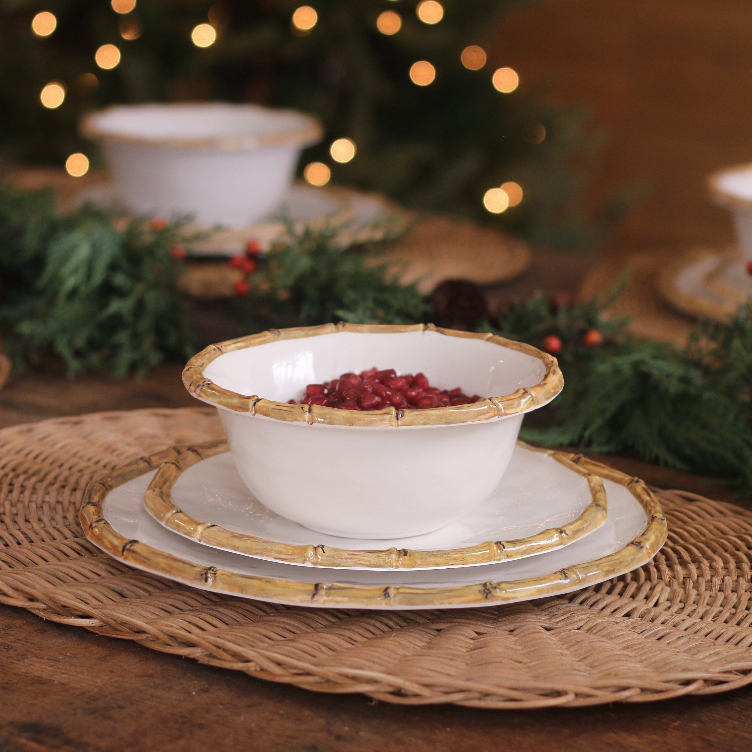 VIDA Bamboo 11" Dinner Plate Set of 4 (White and Natural)