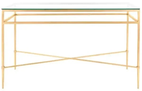 Baumgarten Glass Console Table in Antique Gold - The Mayfair Hall