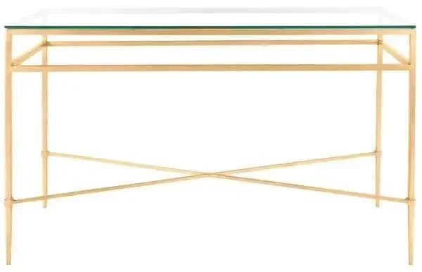 Baumgarten Glass Console Table in Antique Gold - The Mayfair Hall