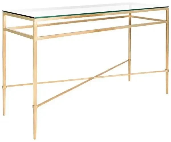 Baumgarten Glass Console Table in Antique Gold - The Mayfair Hall