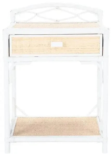 Bea Rattan Nightstand in White and Natural - The Mayfair Hall
