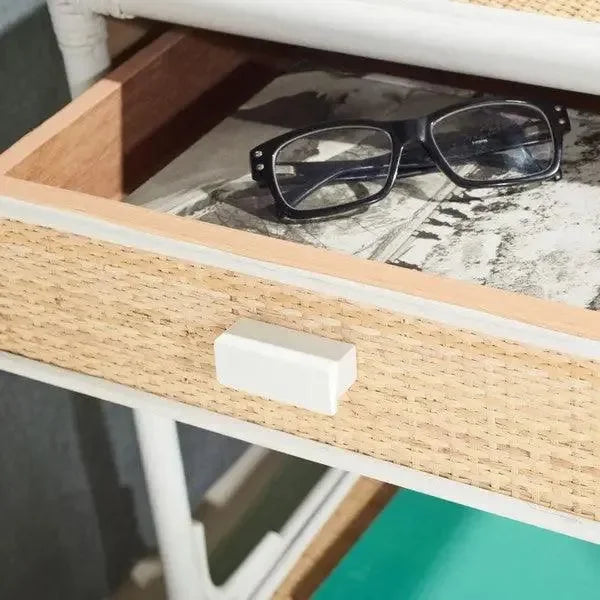 Bea Rattan Nightstand in White and Natural - The Mayfair Hall