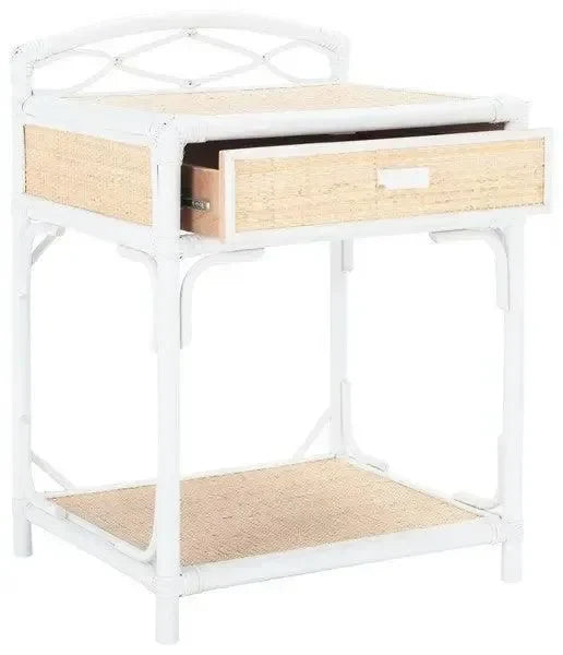 Bea Rattan Nightstand in White and Natural - The Mayfair Hall