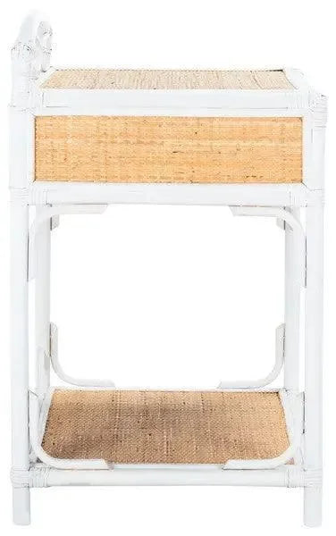 Bea Rattan Nightstand in White and Natural - The Mayfair Hall