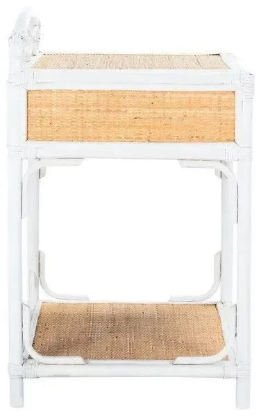 Bea Rattan Nightstand in White and Natural - The Mayfair Hall
