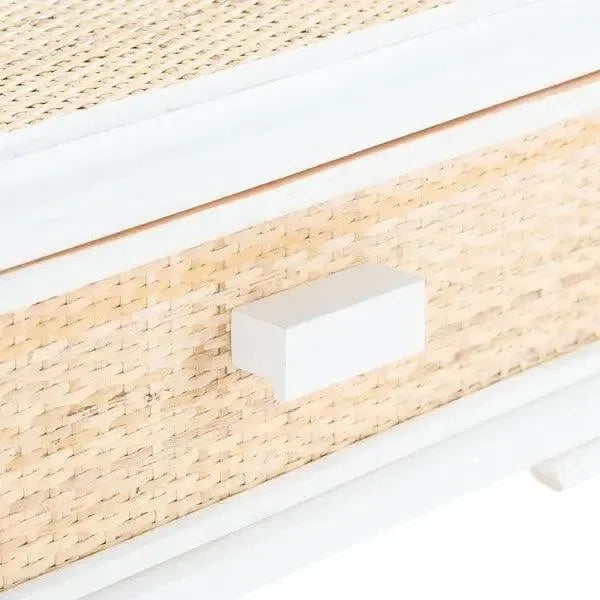 Bea Rattan Nightstand in White and Natural - The Mayfair Hall