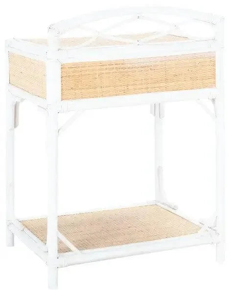 Bea Rattan Nightstand in White and Natural - The Mayfair Hall