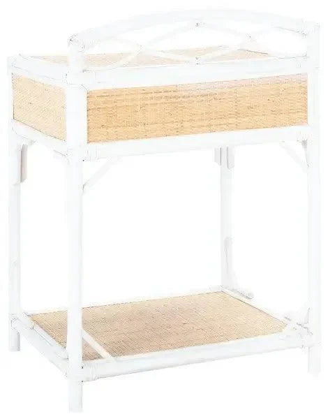 Bea Rattan Nightstand in White and Natural - The Mayfair Hall