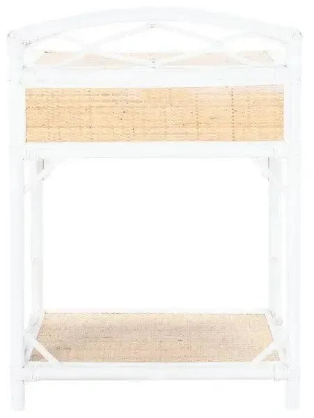 Bea Rattan Nightstand in White and Natural - The Mayfair Hall