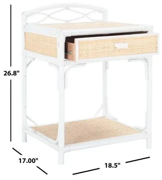 Bea Rattan Nightstand in White and Natural - The Mayfair Hall