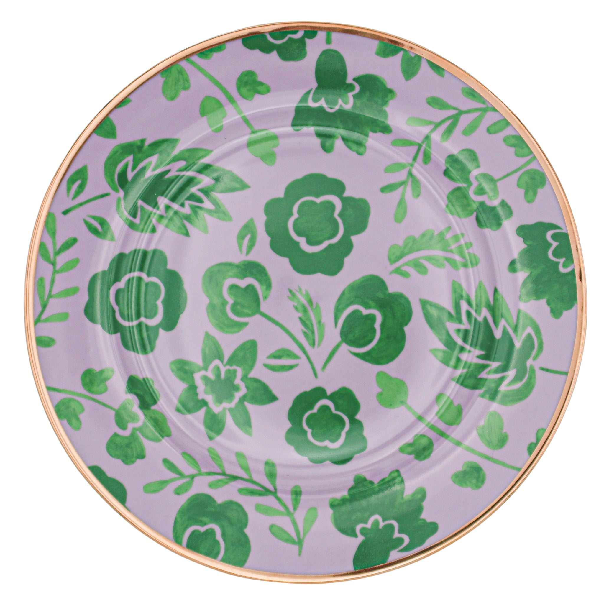 Bernadette Leaf Porcelain Dinner Plate in Lilac and Green with Gold Hand-Painted Rim (Set of 4)