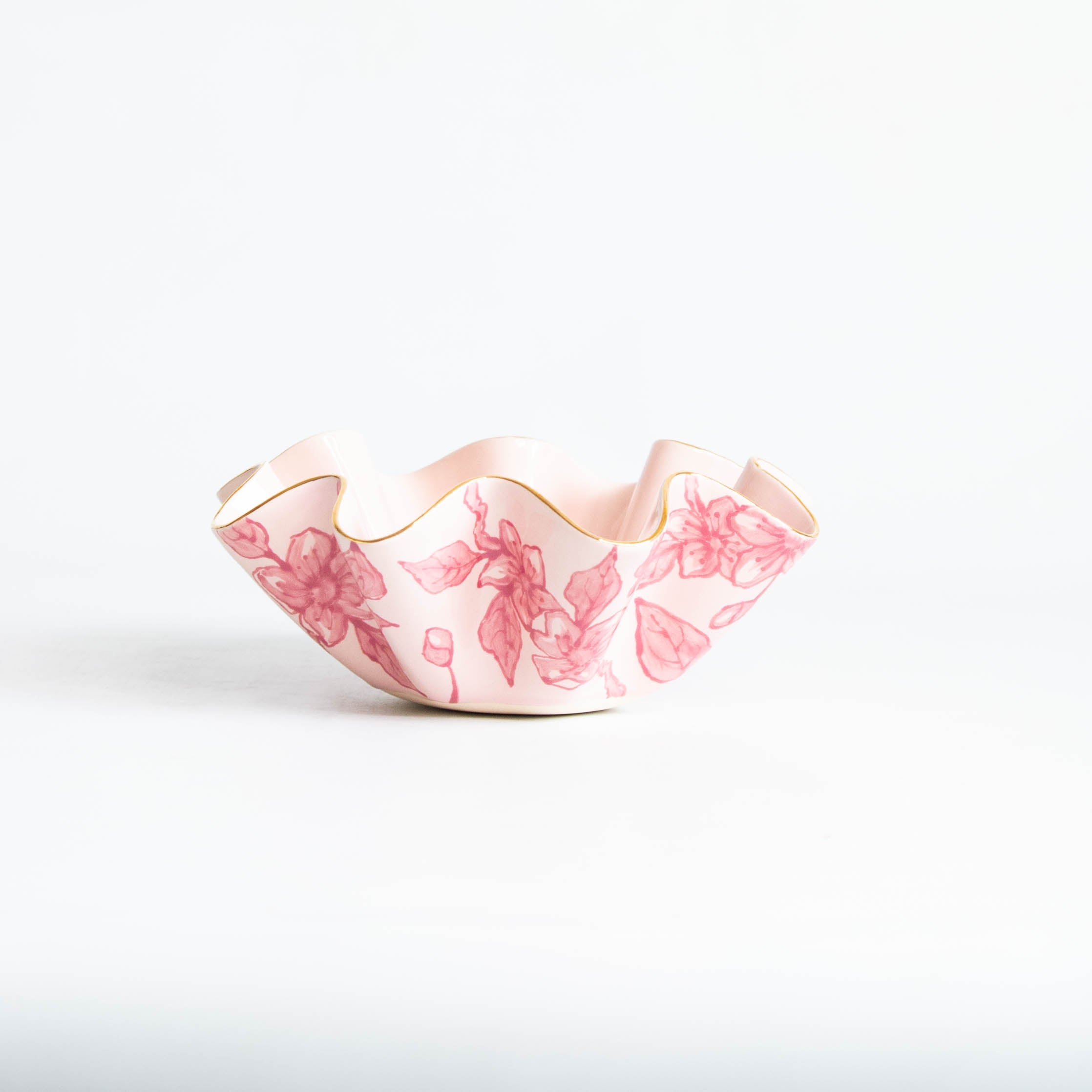 Bijou Pink Blossom Chinoiserie Wavy Bowl