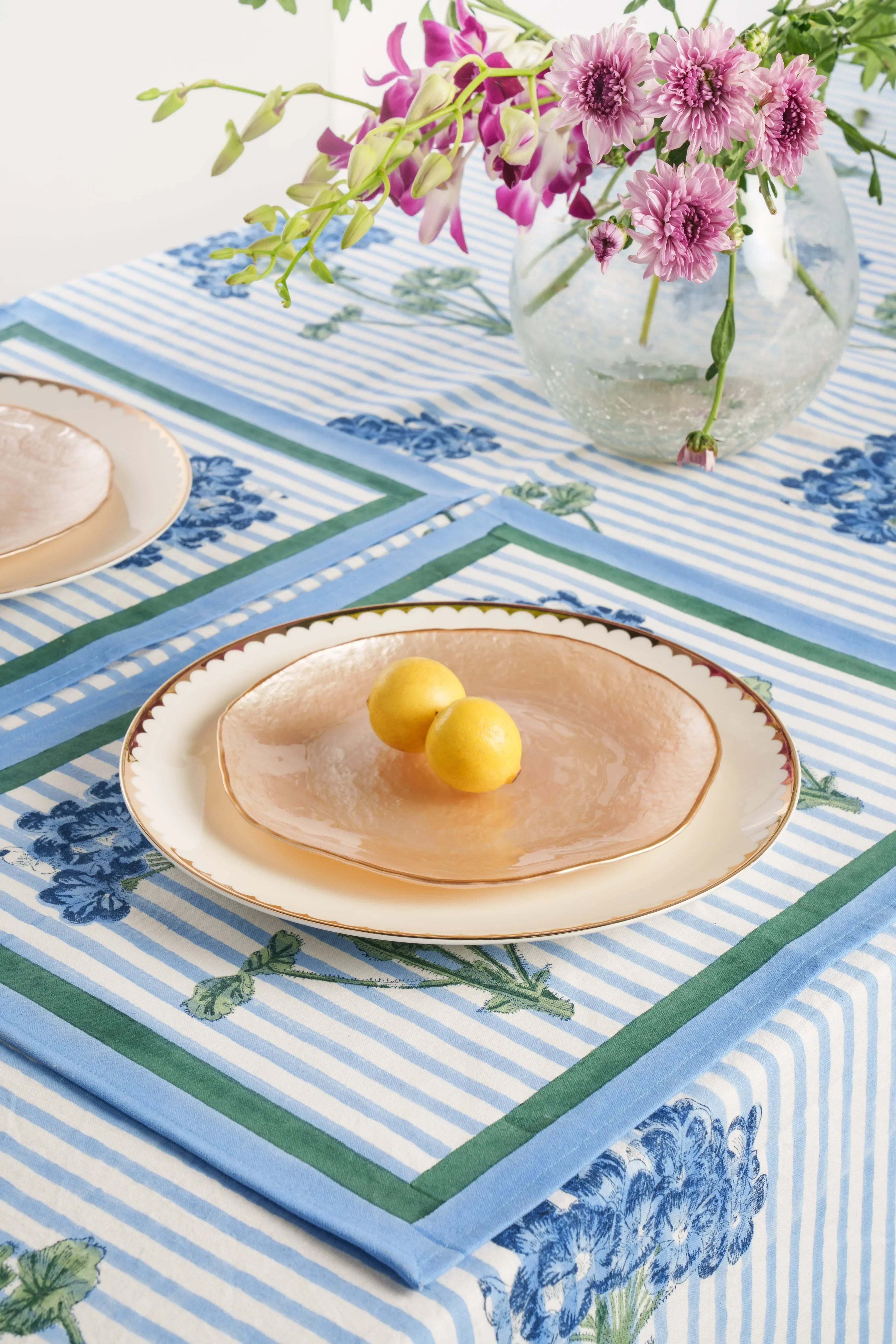 Blue Hydrangea Blockprint Tablecloth - The Mayfair Hall