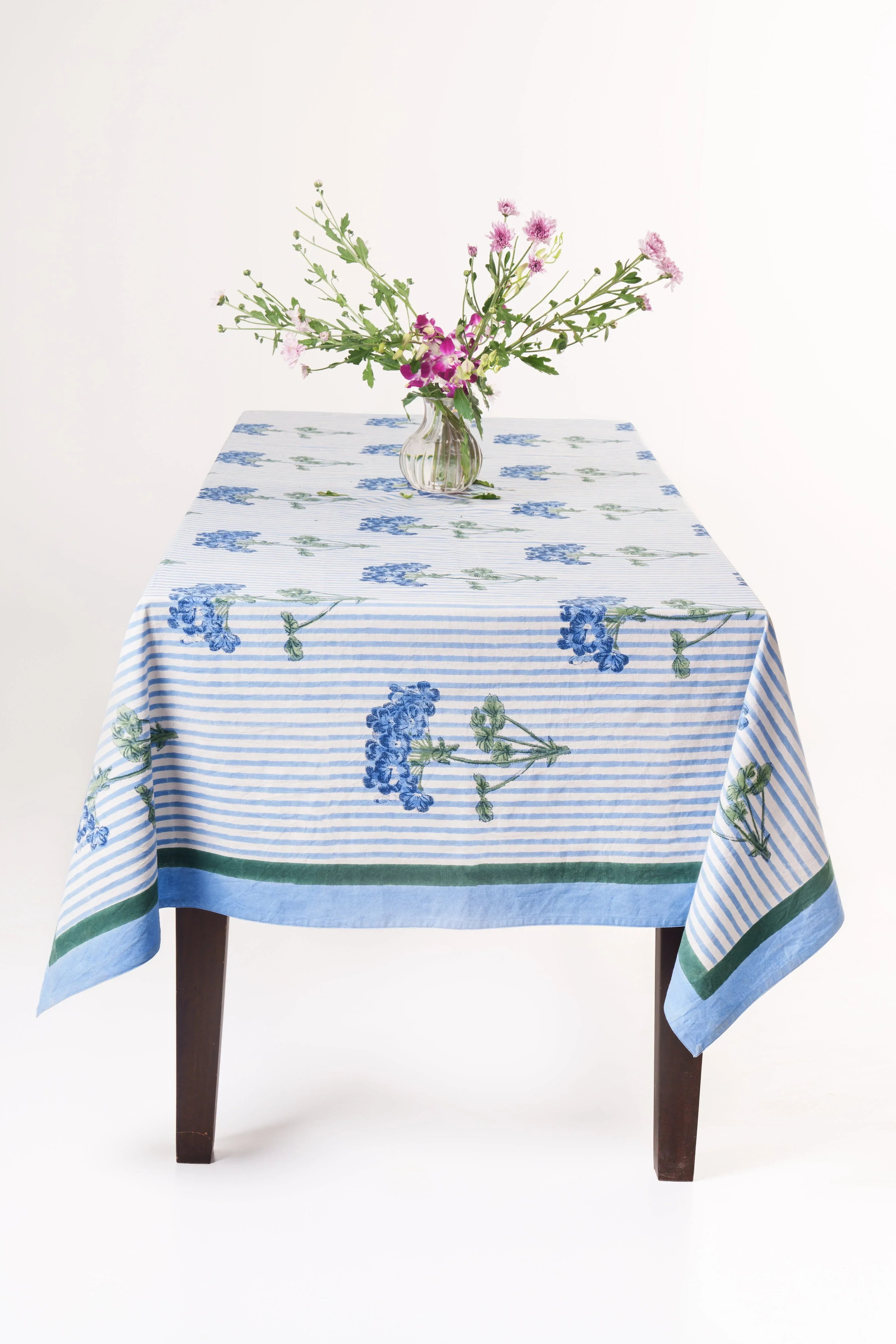 Blue Hydrangea Blockprint Tablecloth - The Mayfair Hall