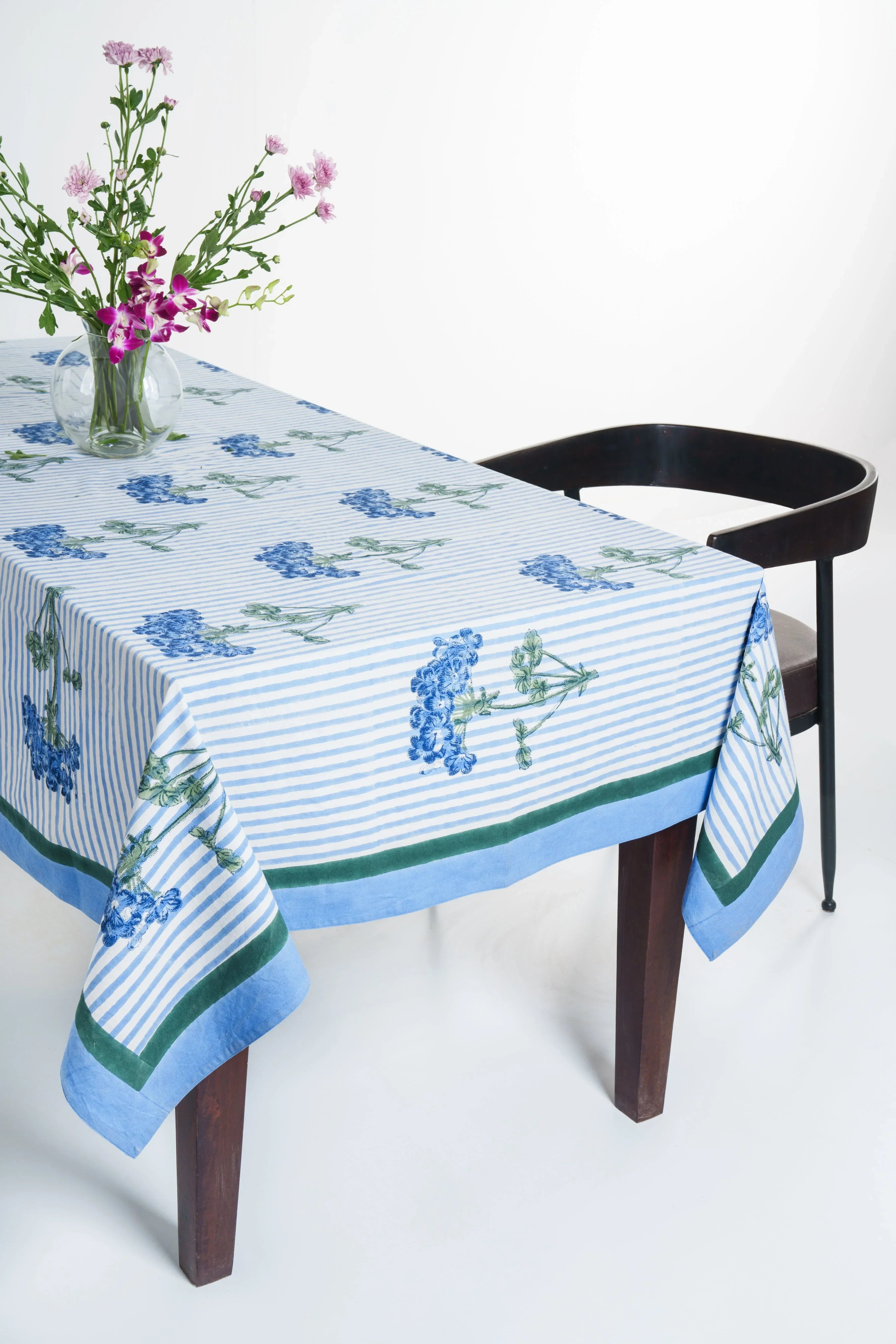 Blue Hydrangea Blockprint Tablecloth - The Mayfair Hall