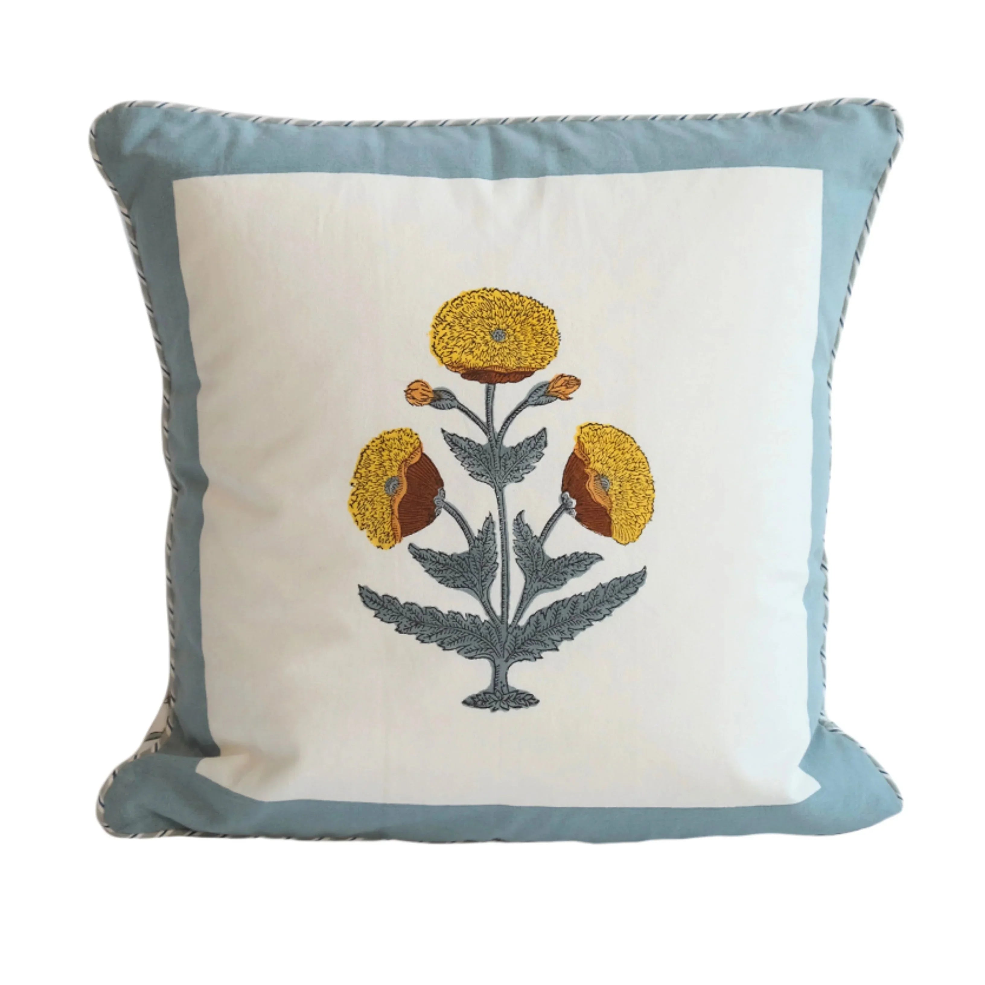 Blue Poppy Blockprint Pillow - The Mayfair Hall