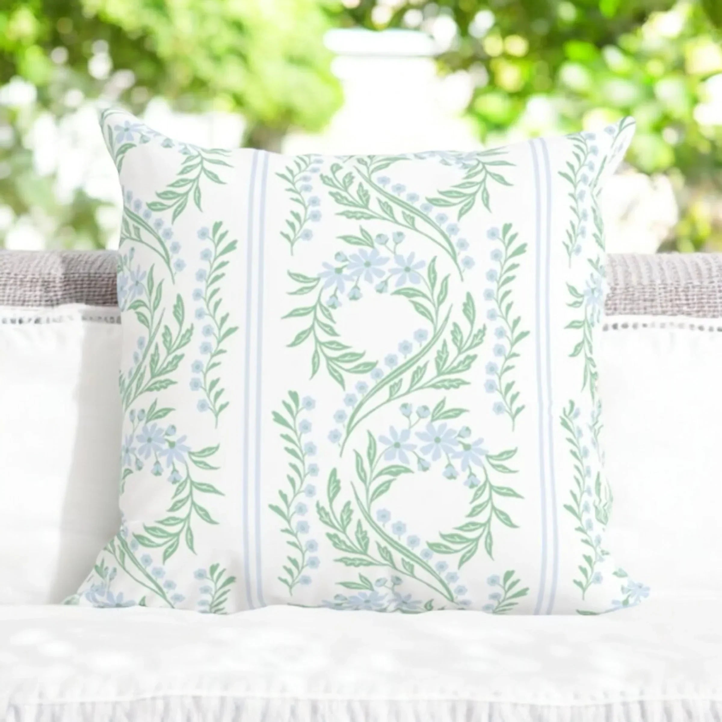 Green Floral Pillow in Bluebonnet - The Mayfair Hall