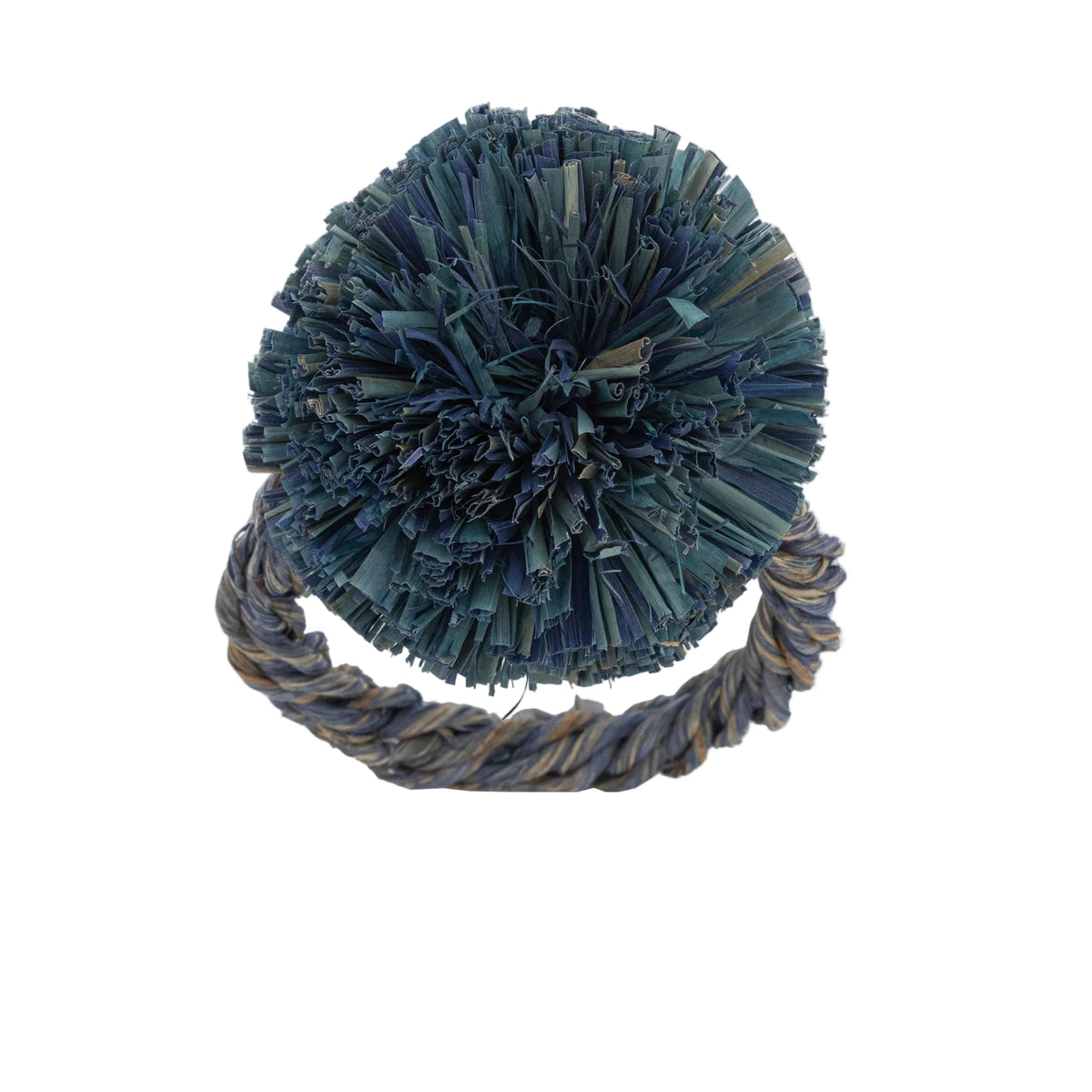 Straw Pompom Abaca Napkin Rings in Indigo by Joanna Buchanan — Set of 4