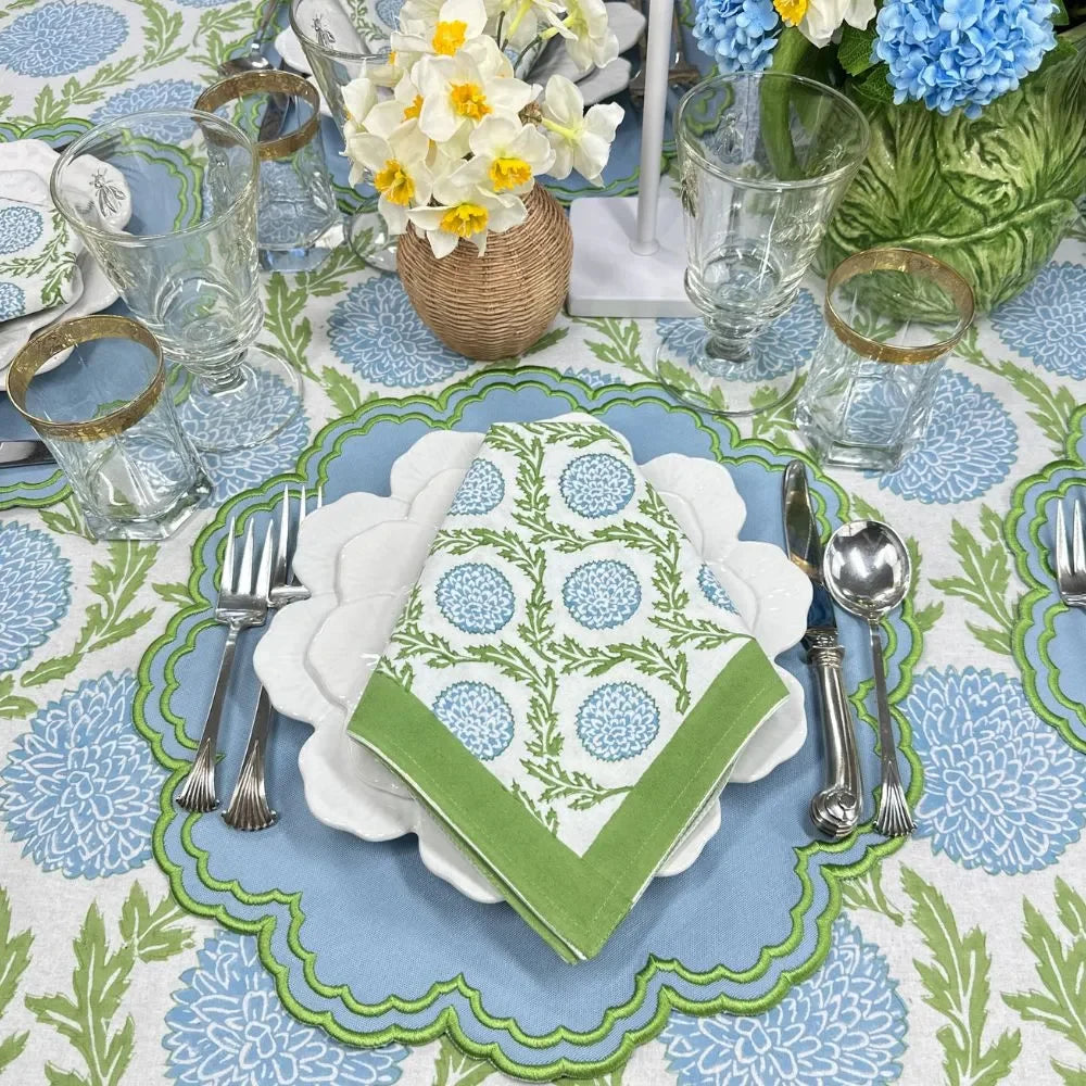 Blue and Green, Flowers & Vines - Tablecloth - The Mayfair Hall