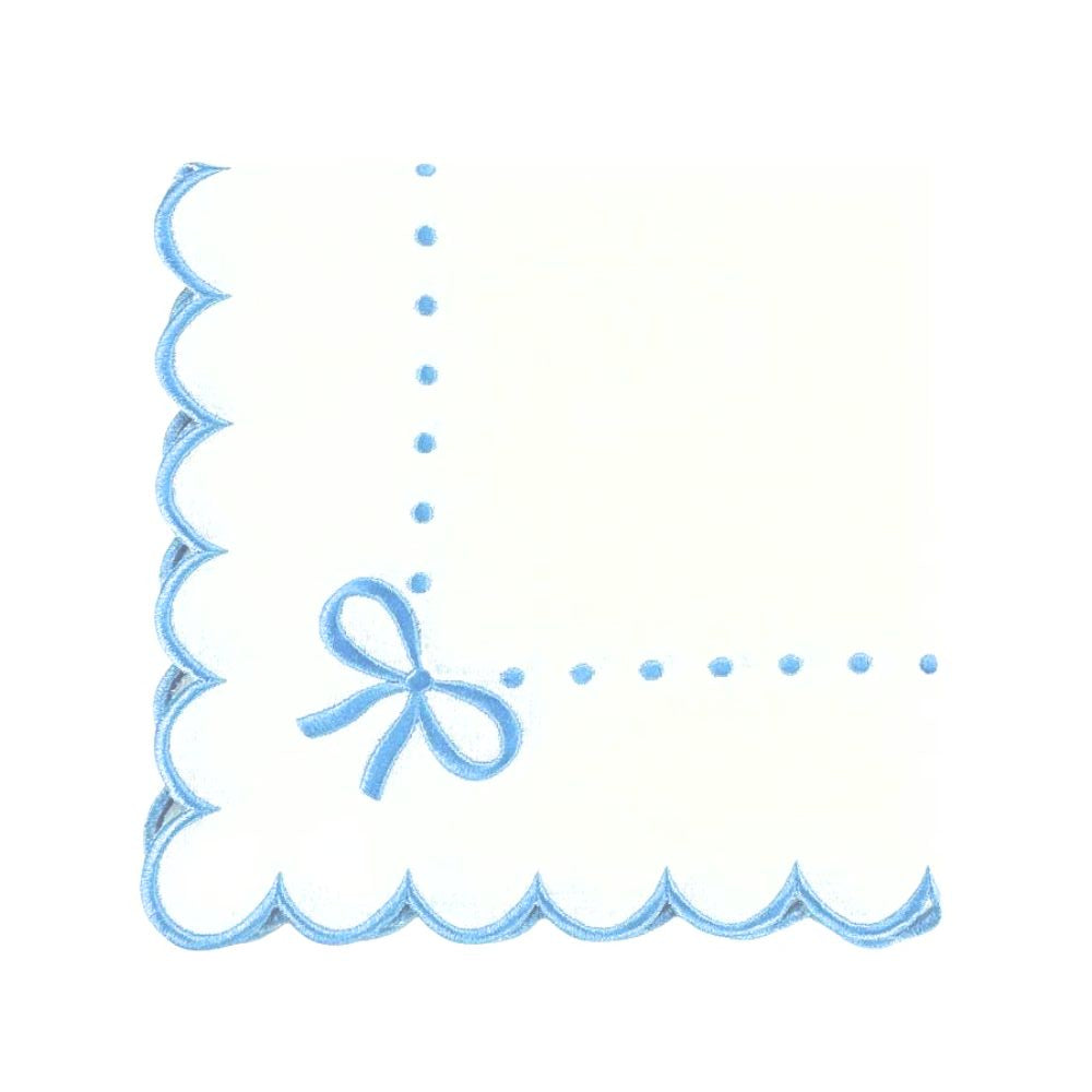 100% Linen - Studio Collection: Juliet Bows Napkins - White/Blue (Set of 4)
