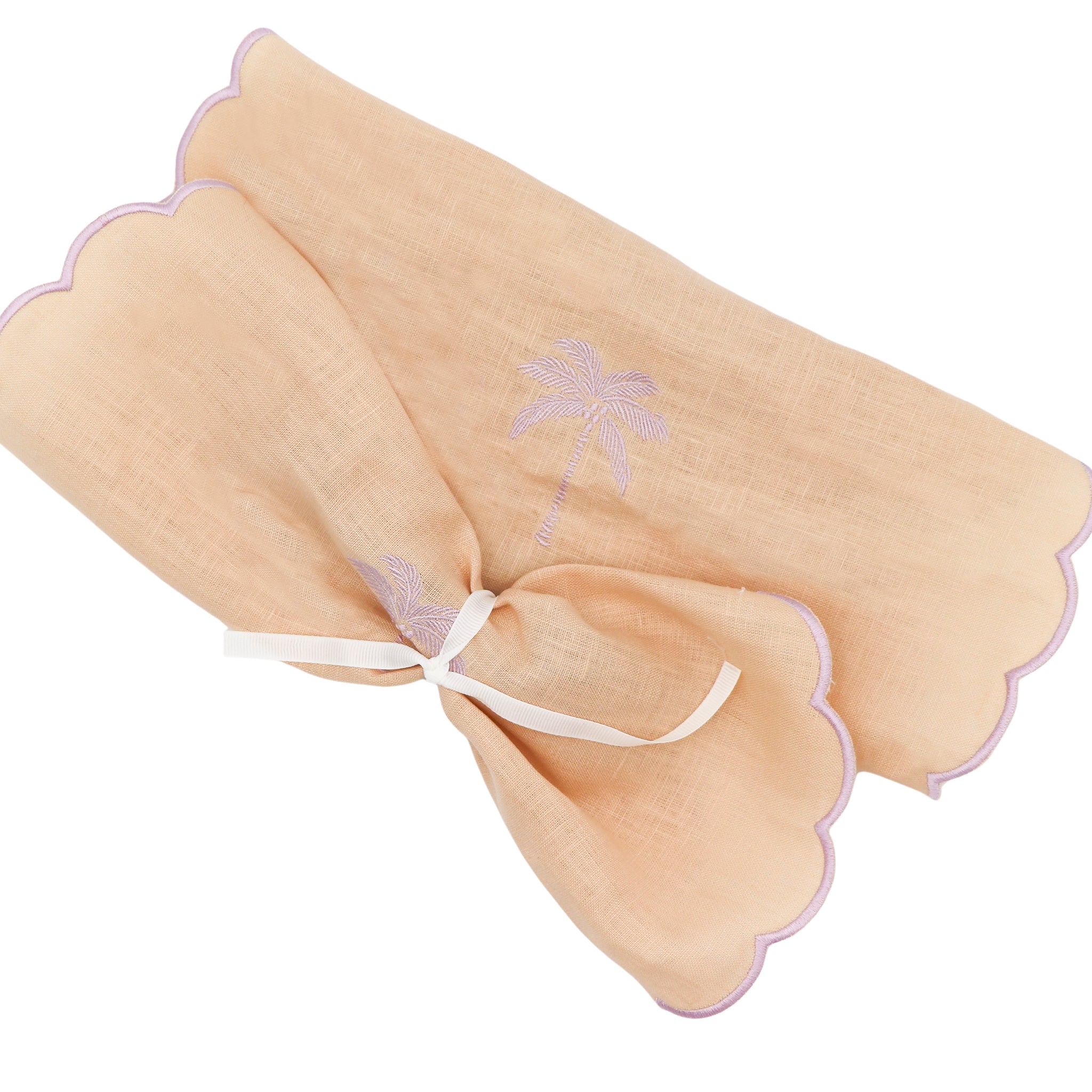 Blush Buttercream Linen Napkin in Cream with Dusty Pink Embroidery and Trim (Set of 4)