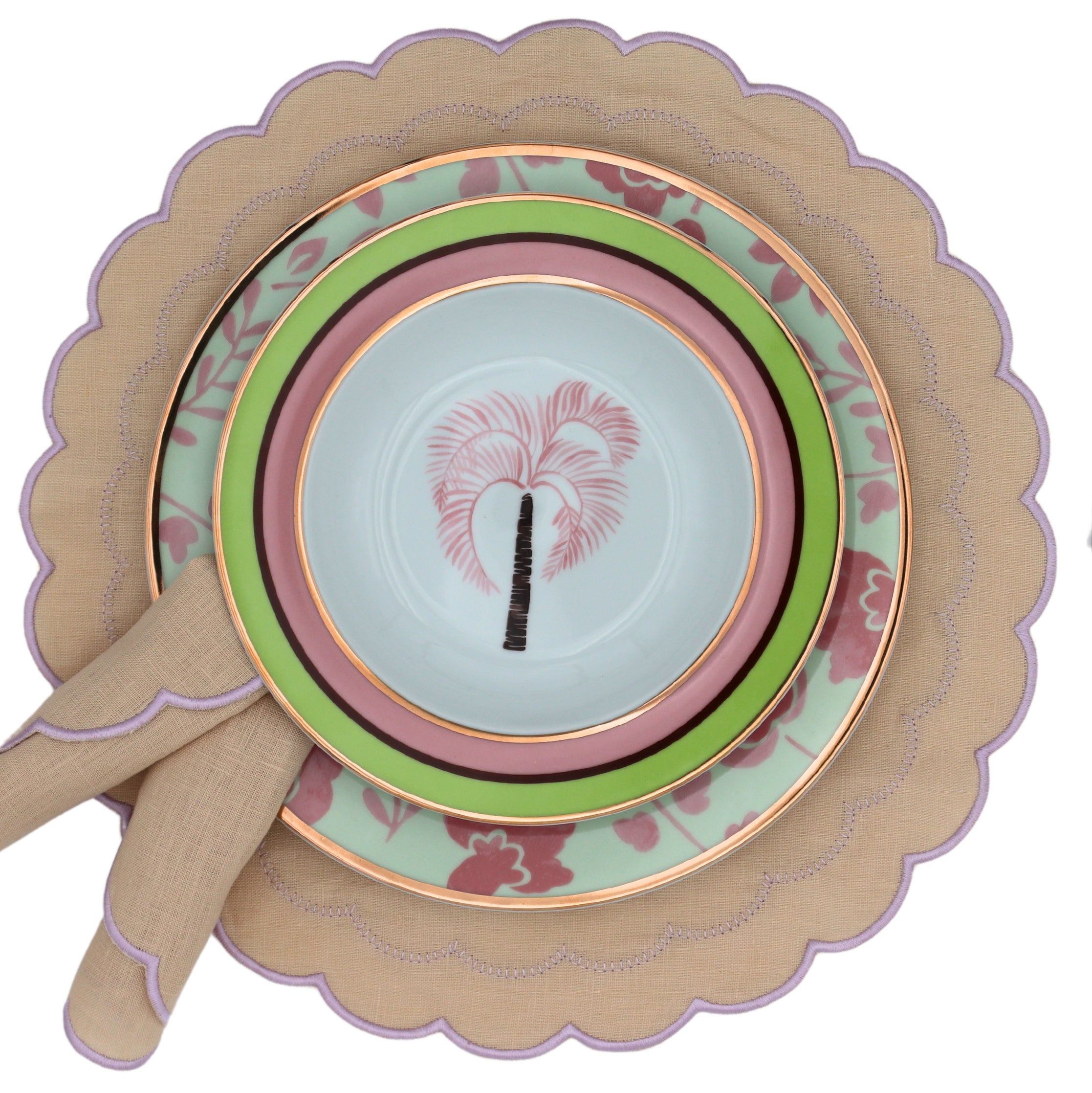 Blush Buttercream Linen Napkin in Cream with Dusty Pink Embroidery and Trim (Set of 4)