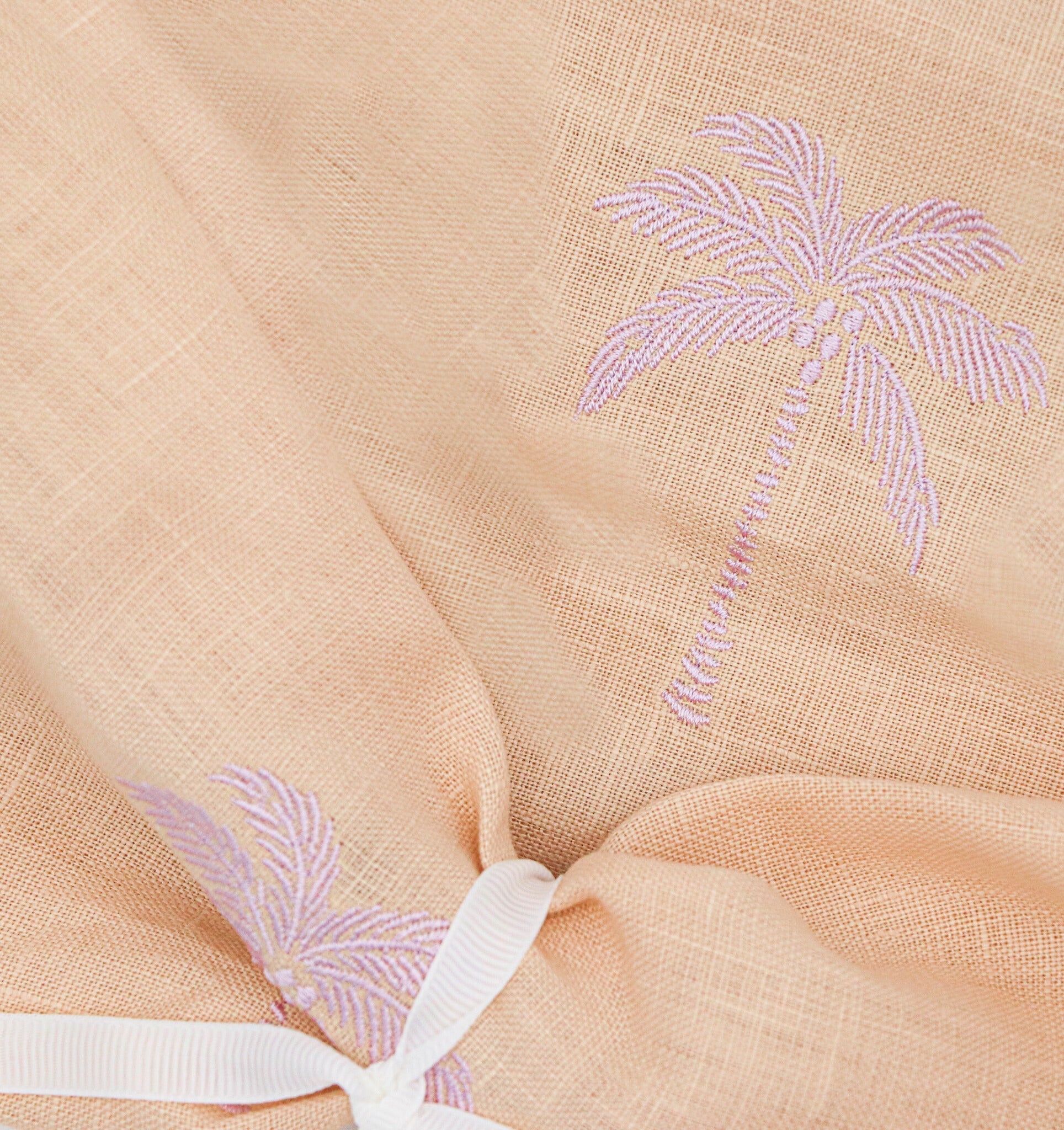 Blush Buttercream Linen Napkin in Cream with Dusty Pink Embroidery and Trim (Set of 4)