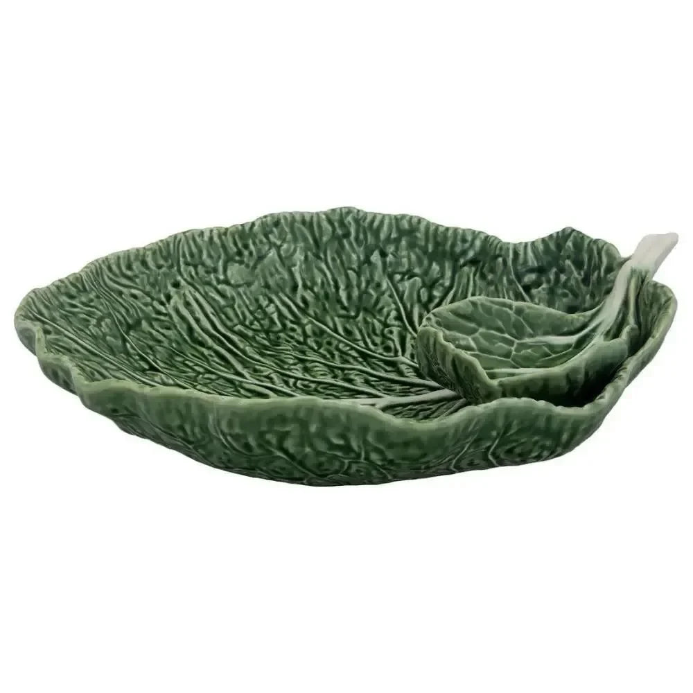 Cabbage Leaf Earthenware Chip and Dip in Green - The Mayfair Hall