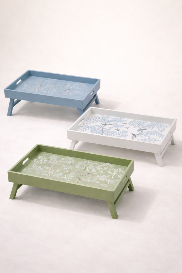Green COLOR CHINOISERIE WOOD BREAKFAST TRAY