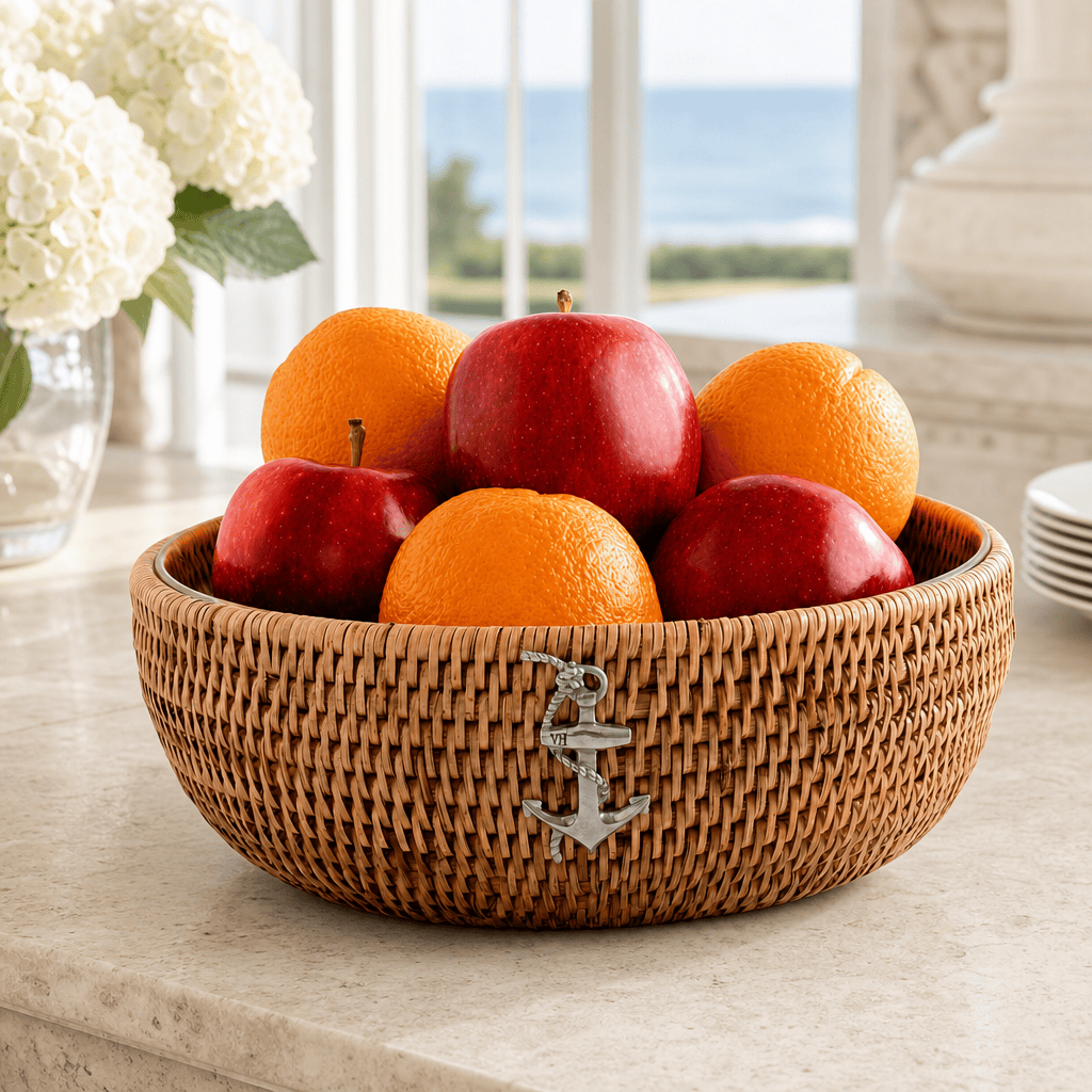 Anchor Hand Woven Wicker Natural Rattan Serving Bowl