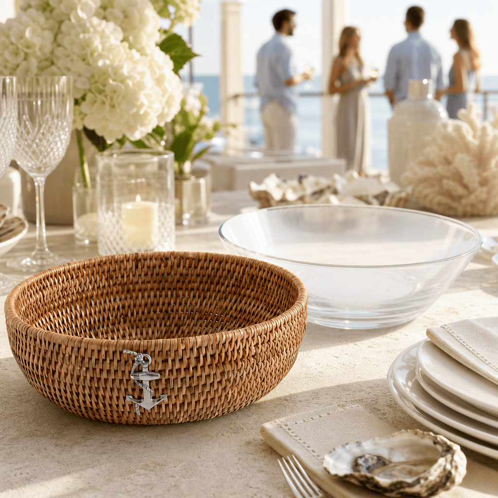 Anchor Hand Woven Wicker Natural Rattan Serving Bowl