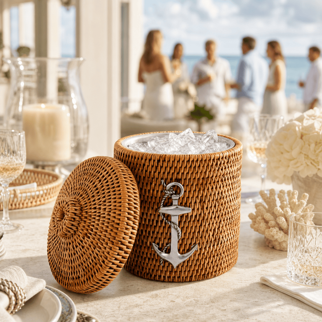 Anchor Hand Woven Wicker Rattan Lidded Ice Bucket