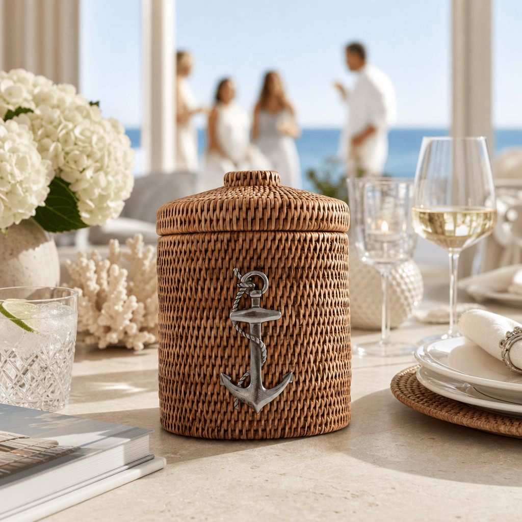 Anchor Hand Woven Wicker Rattan Lidded Ice Bucket