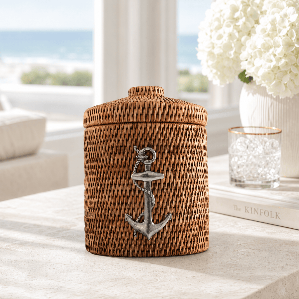 Anchor Hand Woven Wicker Rattan Lidded Ice Bucket