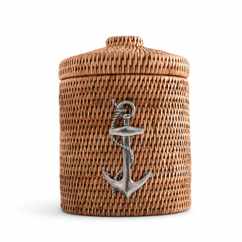 Anchor Hand Woven Wicker Rattan Lidded Ice Bucket