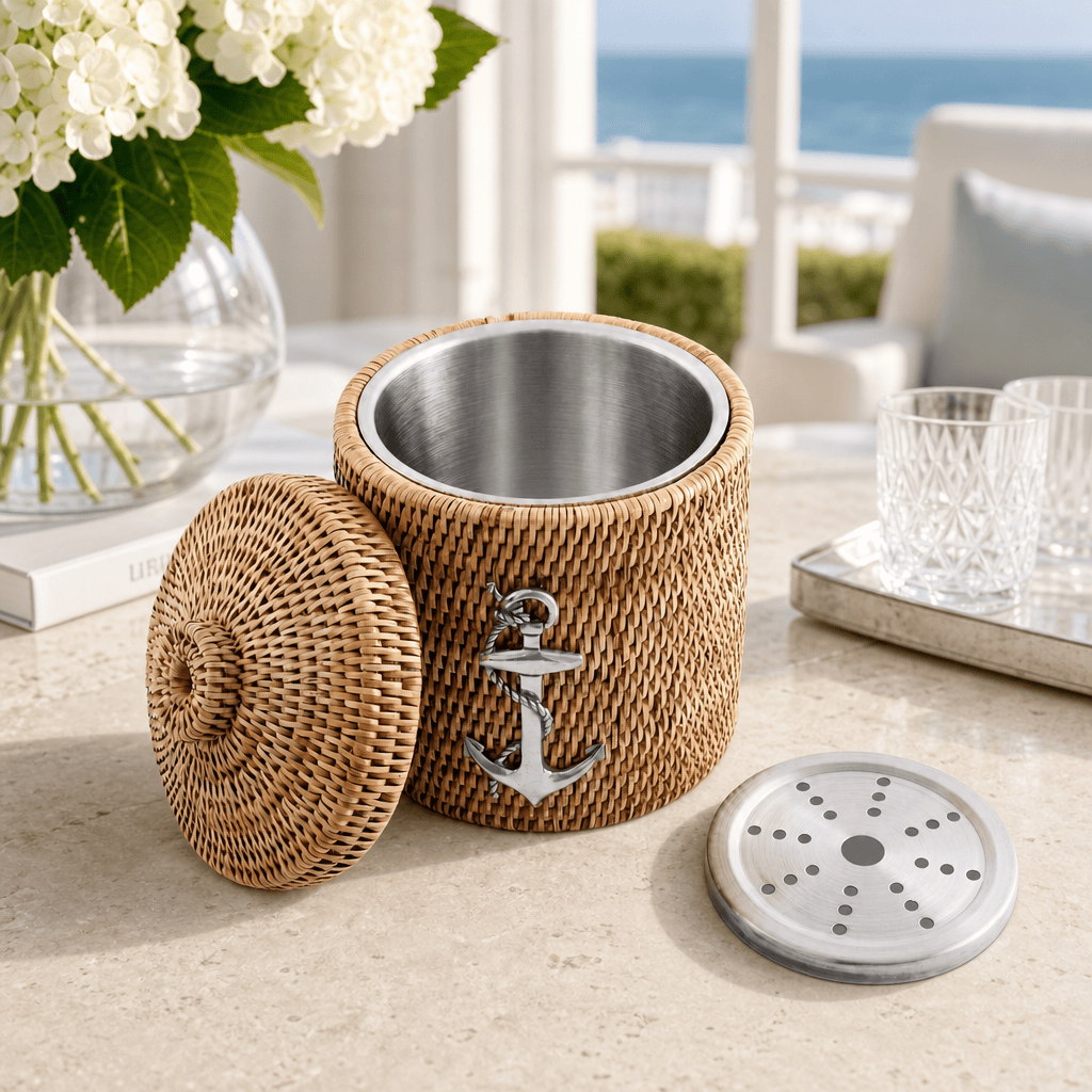 Anchor Hand Woven Wicker Rattan Lidded Ice Bucket