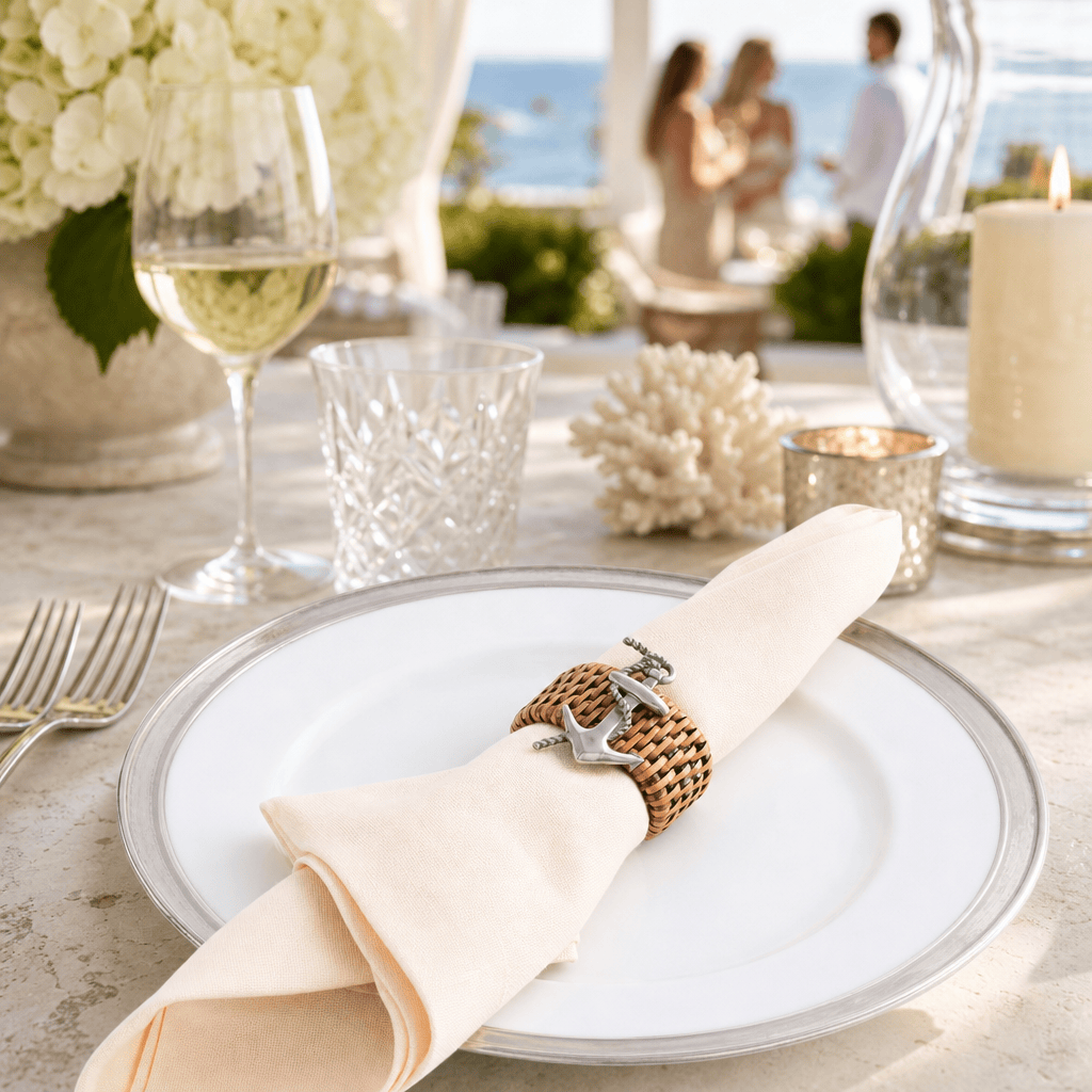 Anchor Hand Woven Wicker Rattan Napkin Ring - Set of 4