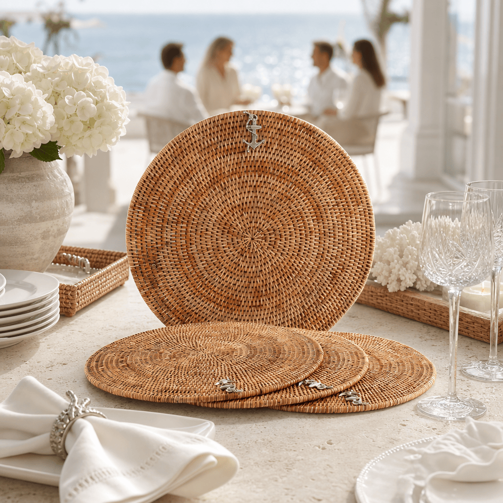 Anchor Placemat Hand Woven Wicker Rattan Round - Set of 4