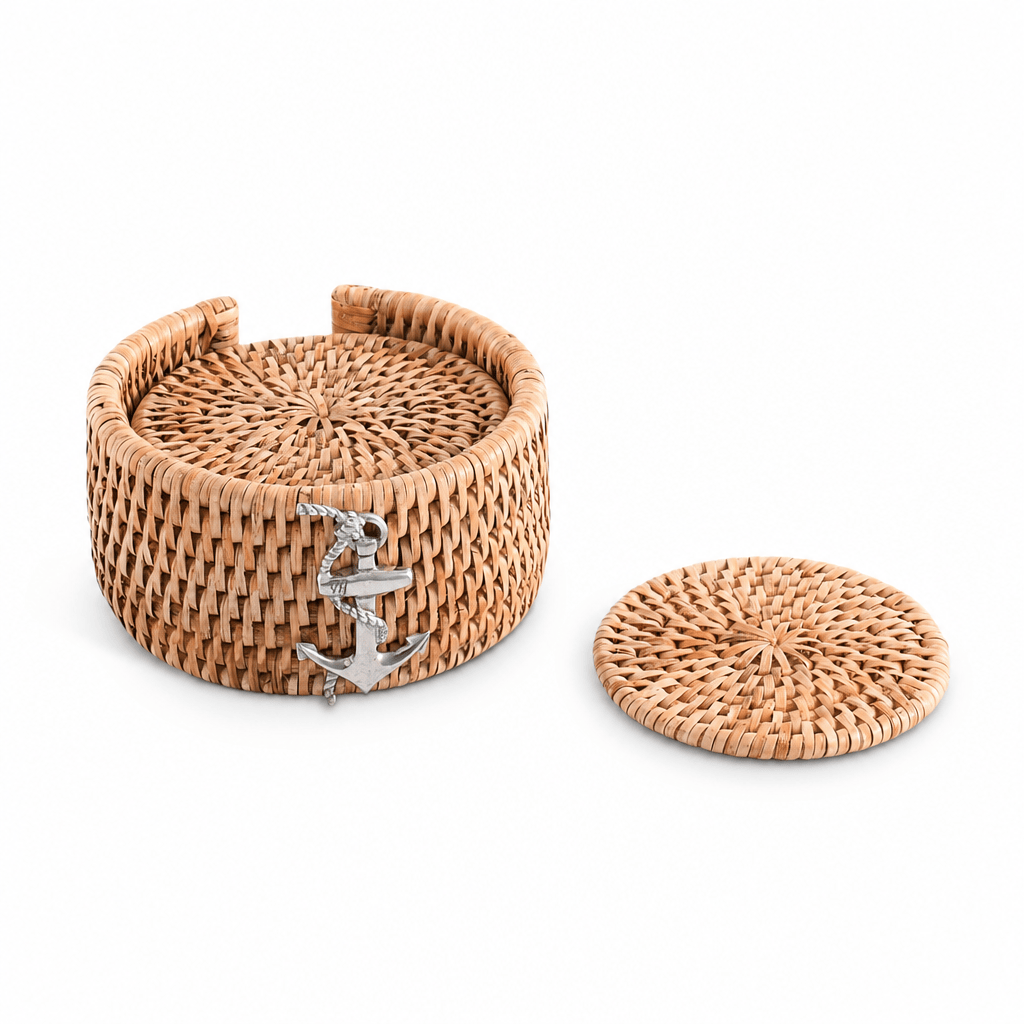 Anchor Hand Woven Wicker Rattan Coaster Set - 6 Coasters