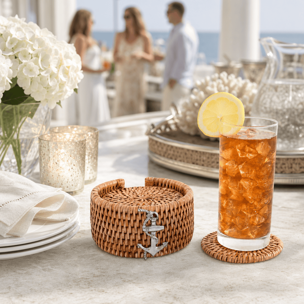 Anchor Hand Woven Wicker Rattan Coaster Set - 6 Coasters