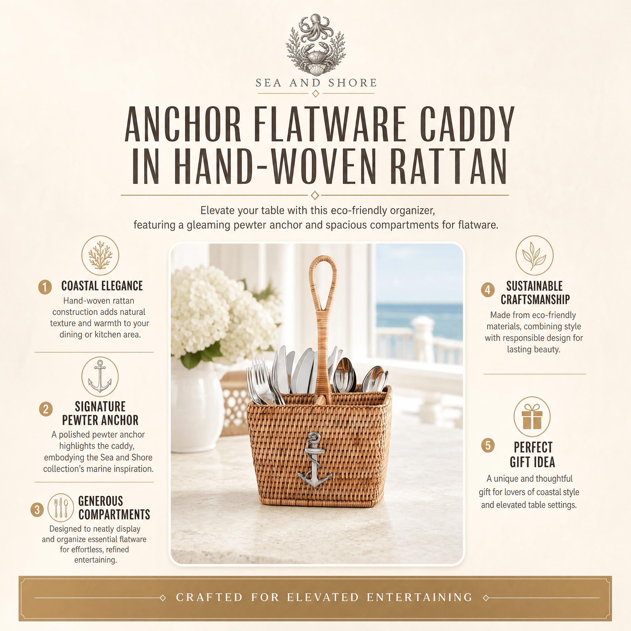 Anchor Hand Woven Wicker Rattan Flatware Caddy