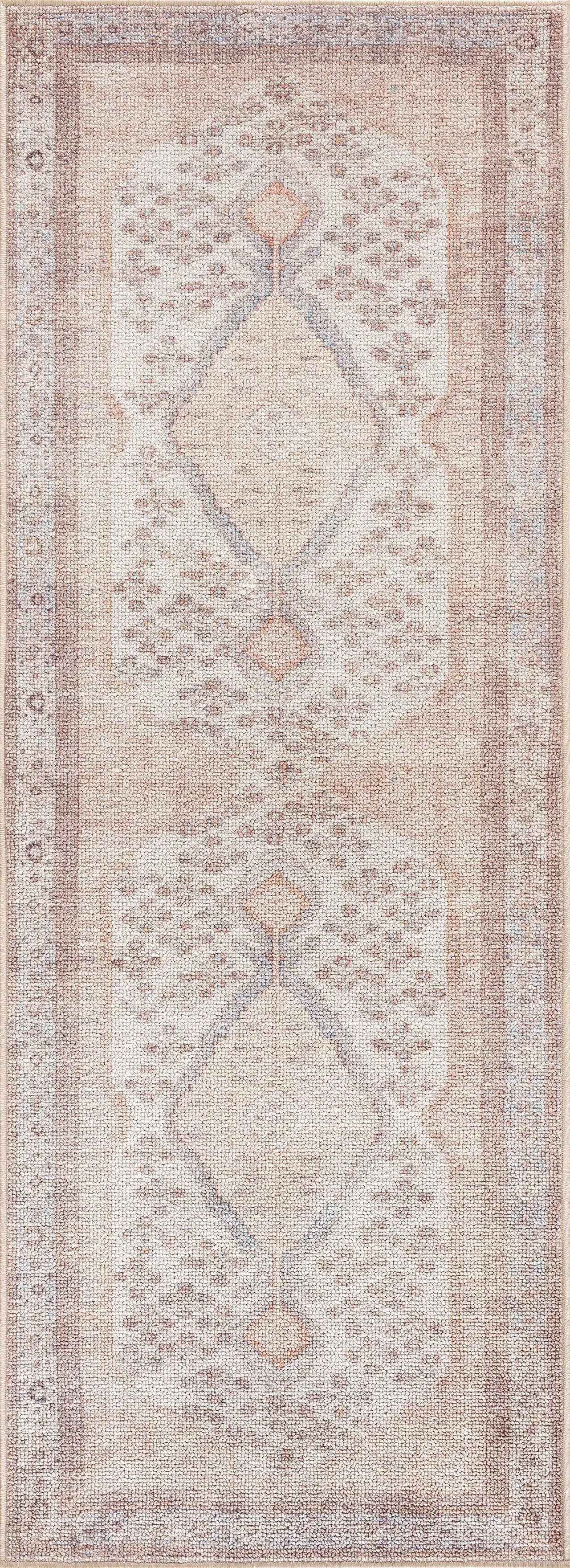 Analu Tan, Light Blue, Brown Non-Slip Washable Rug